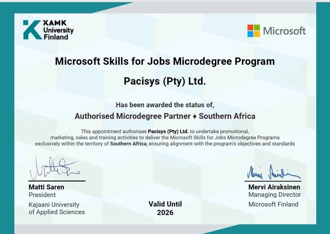 Pacisys Microsoft Skills for Jobs Microdegree certification and accreditation certificate